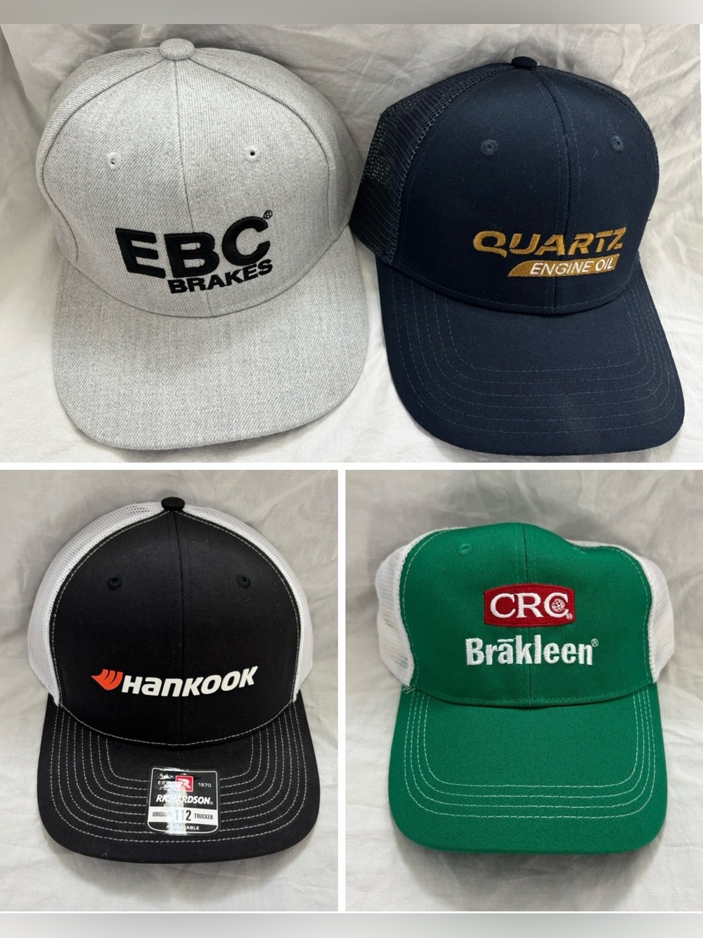 4 automotive trucker hats - EBC Brakes Quartz Hankook CRC Brakleen